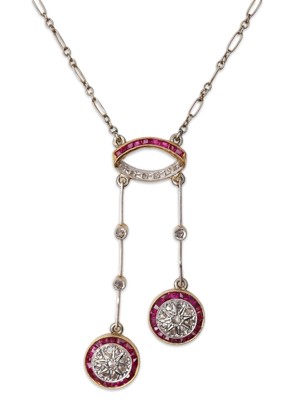 An Art Deco synthetic ruby and diamond pendant, France, 1920s